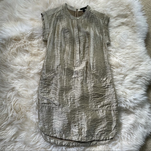 J.Crew Soft Gold Lame' Shirt Dress Sz 4 - Picture 2 of 10